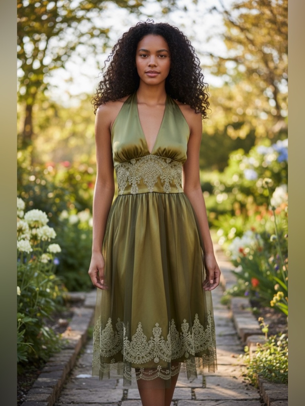 ADRIANNA PAPELL BOUTIQUE | Formal Green Halter Dress with Embellishments Size 6